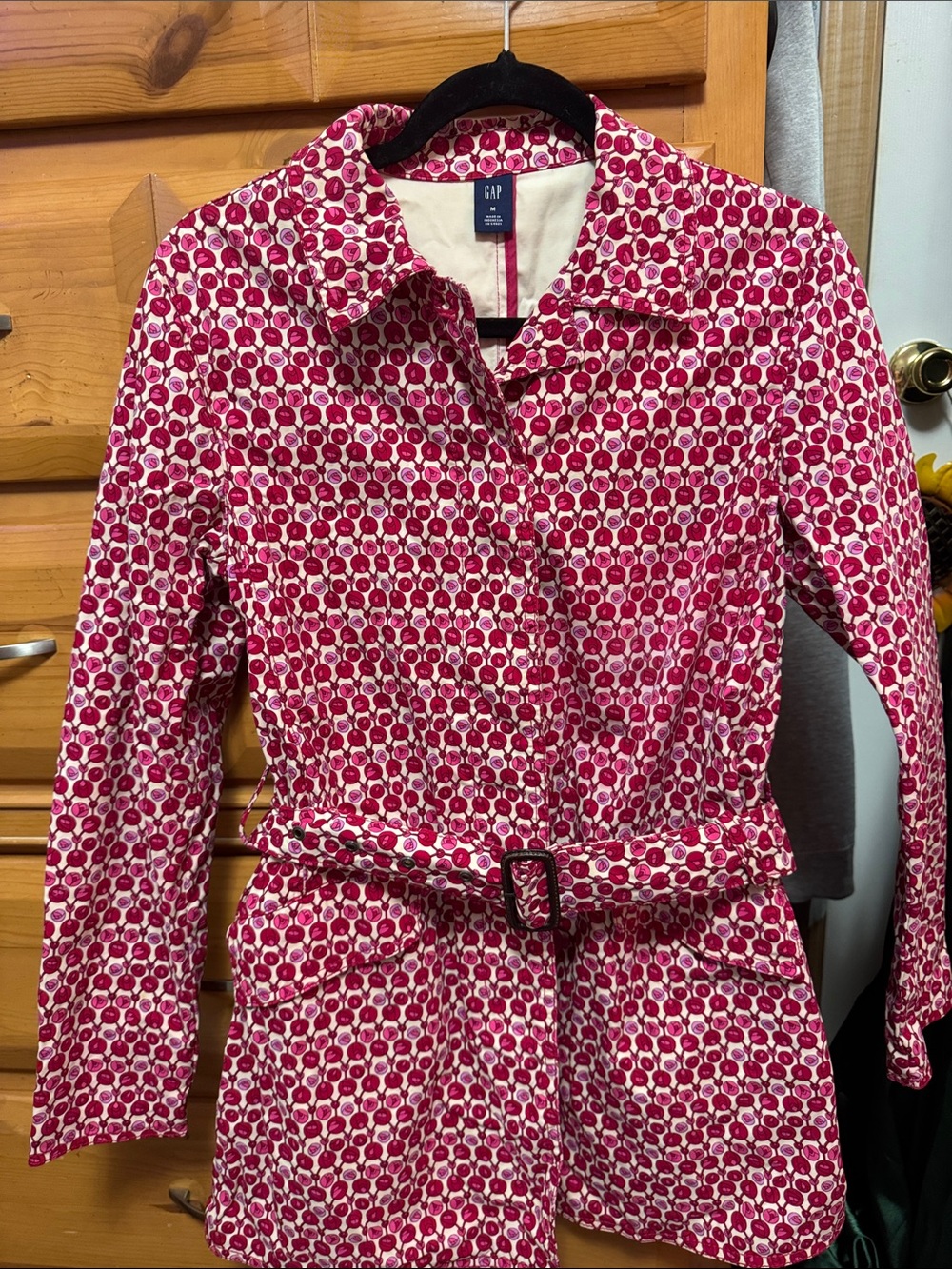 GAP Pink and White Printed Trench Coat